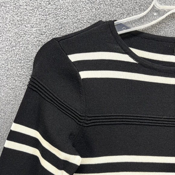 Style & Co Top sweater Woman Small S Black white stripe stretch knit round neck - Picture 6 of 12